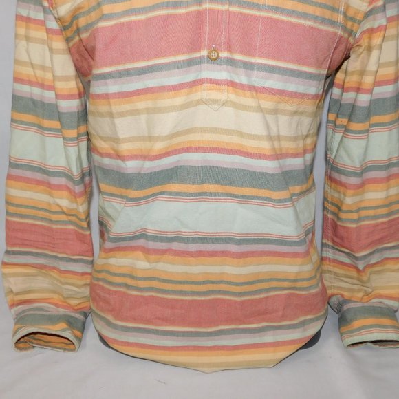 American Eagle Men S 1/4 Button Pullover Long Sleeve Striped Button Down Shirt - Picture 6 of 10